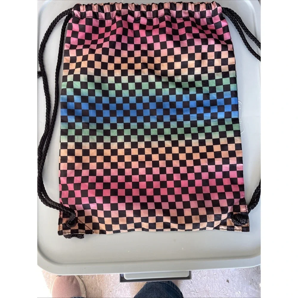 Vans Off The Wall Rainbow Checkerboard Drawstring Backpack Cinch Bag OS